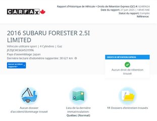 Subaru Forester Limited 2.5i | PANO | CAMÉRA | BLUETOOTH | BAS KM! 2016 à Laval, Québec - 2 - w320h240px