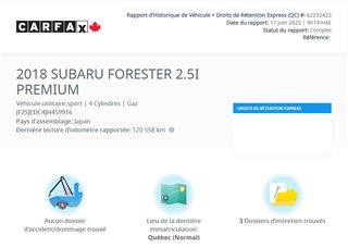 Subaru Forester Convenience 2.5i | CLEAN CARFAX 2018 à Laval, Québec - 2 - w320h240px