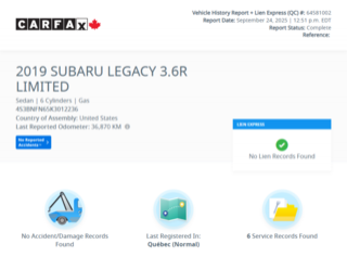 Subaru Legacy 3.6R Limited BAS KM | DEMAREUR | TOIT | CUIR | +++ 2019 à Laval, Québec - 2 - w320h240px