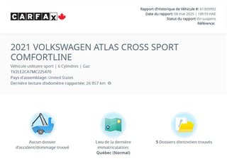 2021 Volkswagen Atlas Cross Sport Comfortline V6 | CARPLAY | CAM | CUIR | DÉMARREUR in Laval, Quebec - 2 - w320h240px