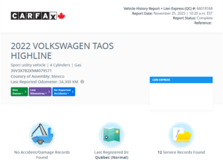 Volkswagen Taos Highline | BAS KM | PANO | CUIR | CARPLAY | AWD 2022 à Laval, Québec - 2 - w320h240px