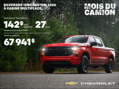 Procurez-vous le Chevrolet Silverado 1500 Custom 2026 à Cabine Multiplace