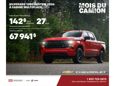 Procurez-vous le Chevrolet Silverado 1500 Custom 2026 à Cabine Multiplace