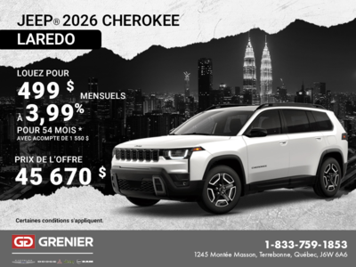 Conduisez un Jeep Cherokee Laredo 2026!