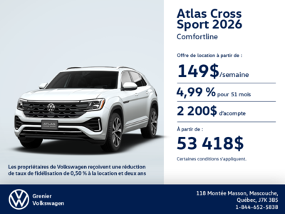 Procurez-vous le Volkswagen Atlas Cross Sport 2026