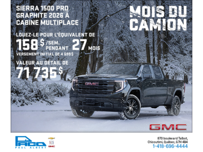 Le GMC Sierra 1500 Pro Graphite 2026 à cabine multiplace