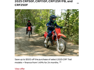 2025 CRF50F, CRF110F, CRF125F/FB, and CRF250F [In Stock]