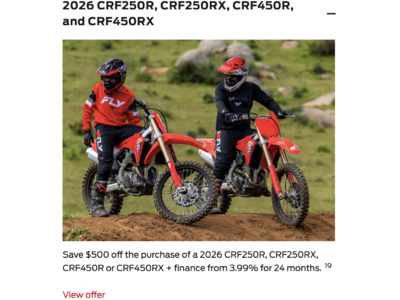 2026 CRF250R, CRF250RX, CRF450R, CRF450RX [In Stock]
