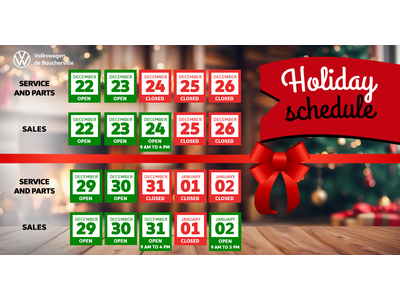 HOLIDAY SCHEDULE