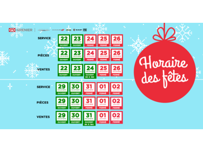 HORAIRE DES FÊTES