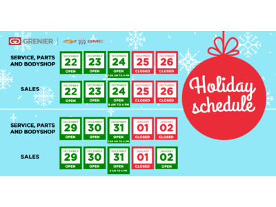 HOLIDAY SCHEDULE