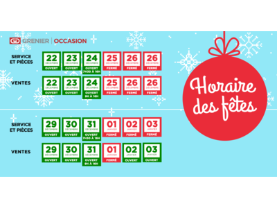HORAIRE DES FÊTES