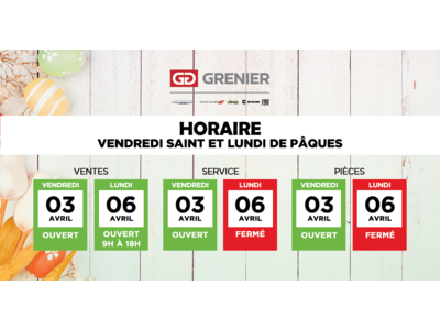 HORAIRE DE PÂQUES !