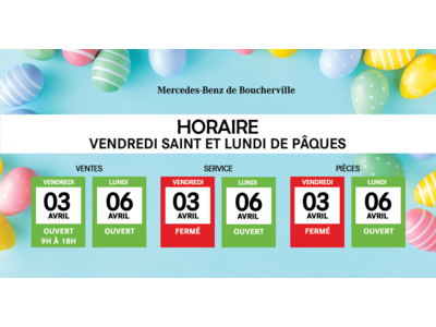 HORAIRE DE PÂQUES !