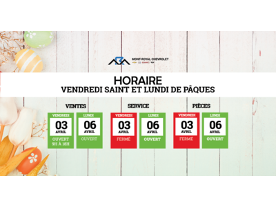 HORAIRE DE PÂQUES !