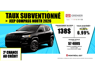TAUX SUBVENTIONNÉ SUR LE JEEP COMPASS NORTH 2026 !