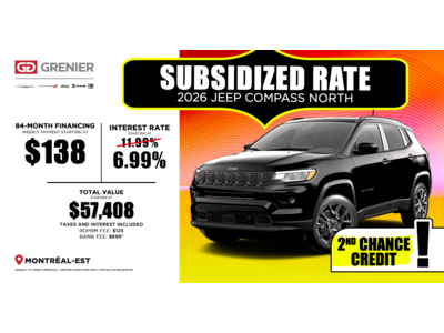 SUBVENTIONED RATE ON THE 2026 JEEP COMPASS NORTH !