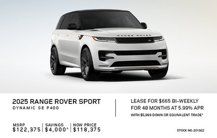 Lease a 2025 Range Rover Sport Dynamic SE P400 for $665 bi-weekly*
