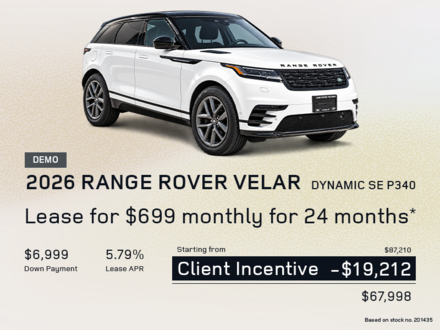 Lease a 2026 Range Rover Velar Dynamic SE P340 for $699 monthly*