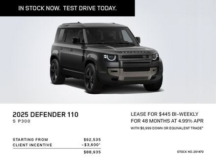 Lease a 2025 Defender 110 S P300 for $445 bi-weekly*