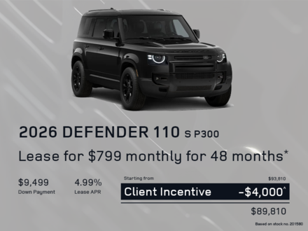 Lease a 2026 Defender 110 S P300 for $799 monthly*