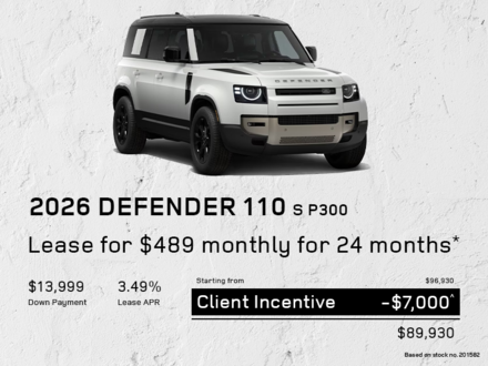 Lease a 2026 Defender 110 S P300 for $489 monthly*