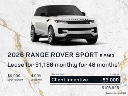 Lease a 2026 Range Rover Sport S P360 for $1,188 monthly*