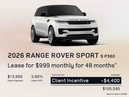 Lease a 2026 Range Rover Sport S P360 for $999 monthly*