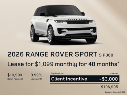 Lease a 2026 Range Rover Sport S P360 for $1,099 monthly*