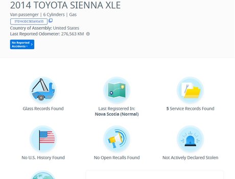 2014 Toyota Sienna XLE | Sunroof  Cam | USB | BlueTooth | Keyless