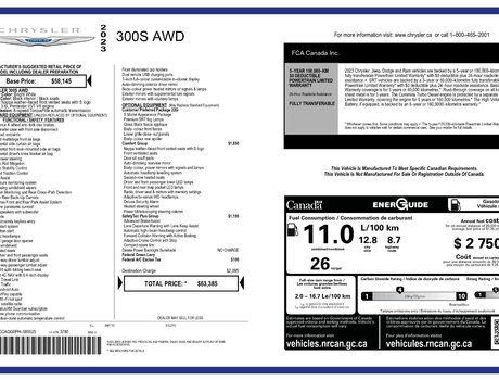 2023 Chrysler 300 S | AWD | Leather | Sunroof | Warranty to 2028