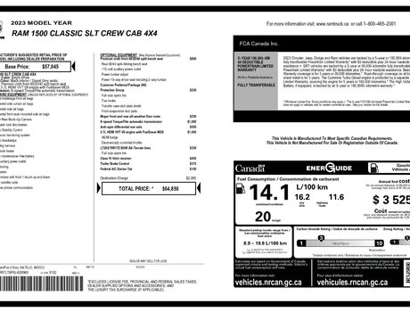 2023 Ram 1500 Classic SLT | 5.7 Hemi | 4x4 | Cam | USB | Bluetooth