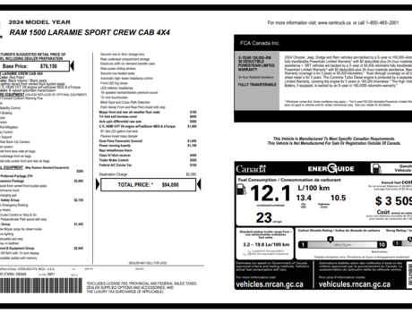 2024 Ram 1500 Laramie | Sunroof | 12 Display | Warranty to 2029