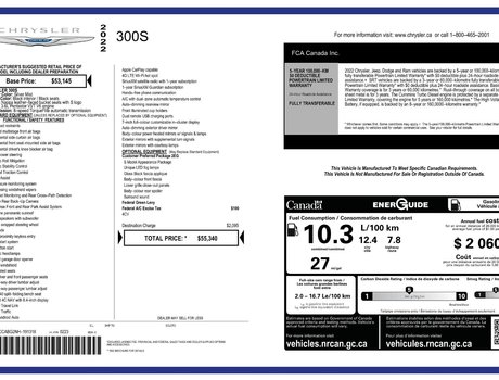 2022 Chrysler 300 300S | Leather | Roof | Cam | USB | HtdWheel