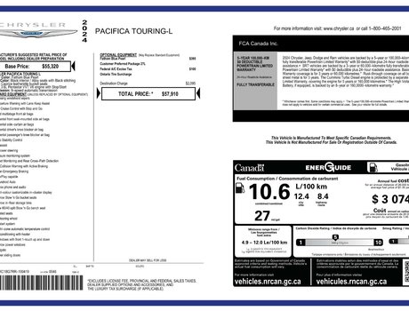 2024 Chrysler Pacifica Touring-L Leather, Cam, USB, HtdSeats, Bluetooth