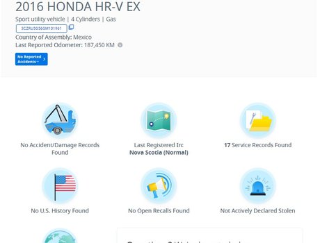 2016 Honda HR-V EX | Cam | USB | HtdSeat | Bluetooth