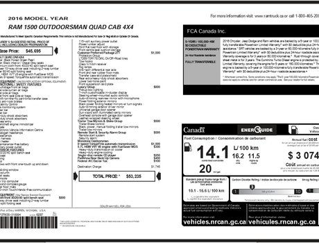 2016 Ram 1500 Outdoorsman | Cam | USB | Bluetooth | Keyless