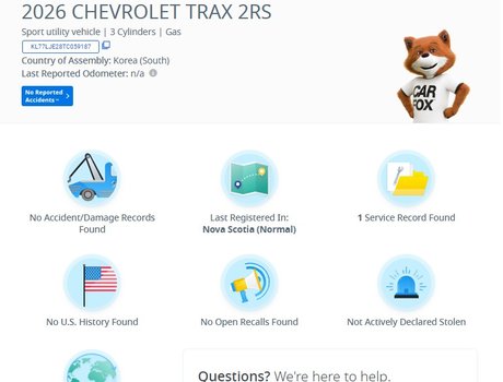 2026 Chevrolet TRAX 2RS | Leather | Cam | USB | HtdWheel | Bluetooth