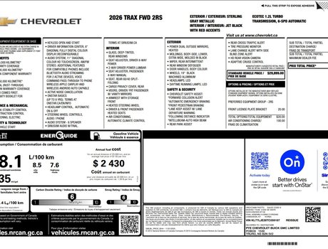 2026 Chevrolet TRAX 2RS | Leather | Cam | USB | HtdWheel | Bluetooth
