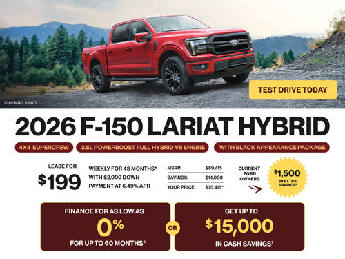 Lease a 2026 Ford F-150 Lariat Hybrid for $199 weekly*