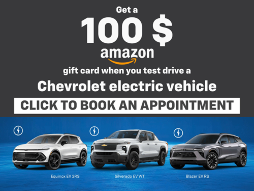 Try a Chevrolet electric vehicle and receive a $100 Amazon gift card