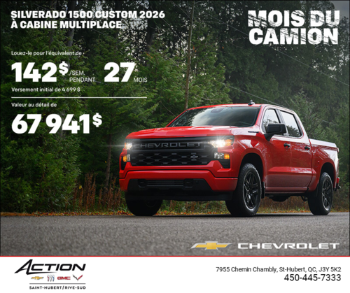 Procurez-vous le Chevrolet Silverado 1500 Custom 2026 à Cabine Multiplace