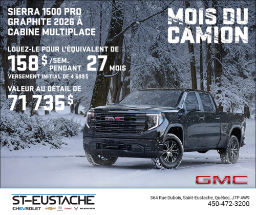 Le GMC Sierra 1500 Pro Graphite 2026 à cabine multiplace