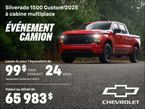 Procurez-vous le Chevrolet Silverado 1500 Custom 2025 à cabine multiplace