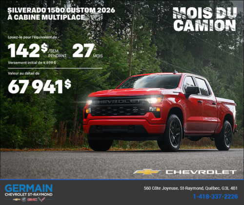 Procurez-vous le Chevrolet Silverado 1500 Custom 2026 à Cabine Multiplace