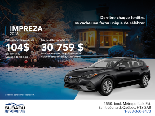 Procurez-vous la Impreza 2026!