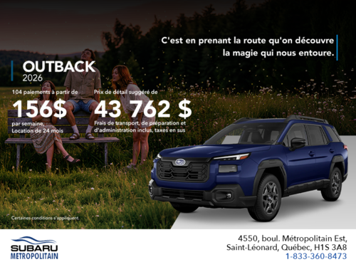 Procurez-vous le Outback 2026!