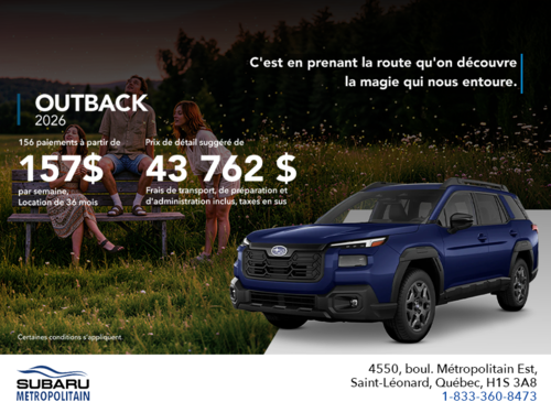 Procurez-vous le Outback 2026!