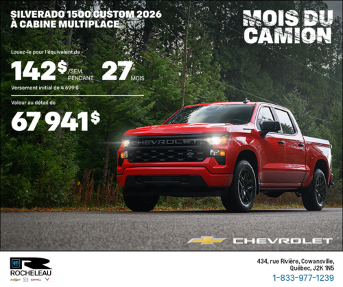 Procurez-vous le Chevrolet Silverado 1500 Custom 2026 à Cabine Multiplace
