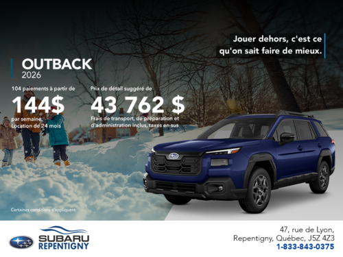 Procurez-vous le Outback 2026!